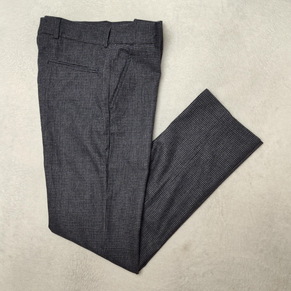 Percival Pants Men 34x32 Blue Houndstooth Flat Tweed Slim Dress Slacks Business